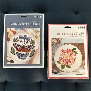 RHS Cross Stitch Kit Set with Bamboo Hoop two kits